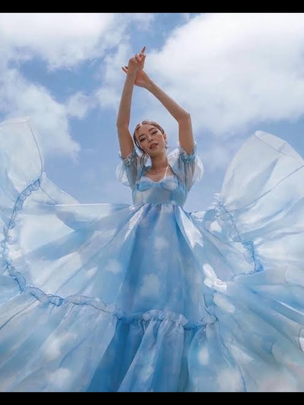 Selkie Blue Cloud-Print Ruffle Prom Dress